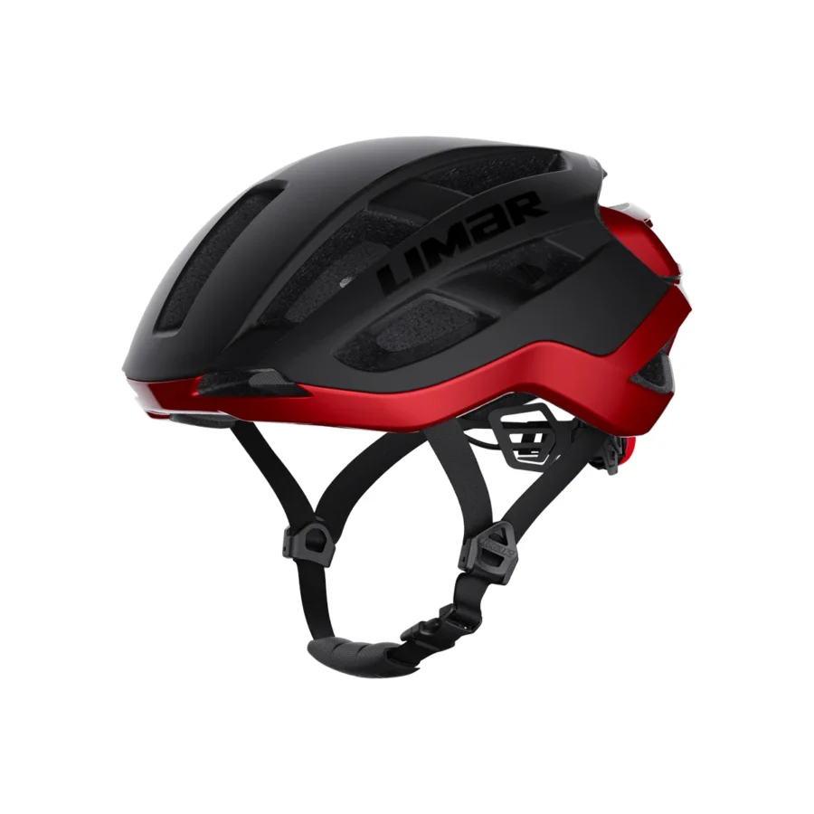 casco limar air star nero opaco e rosso con luce vista laterale