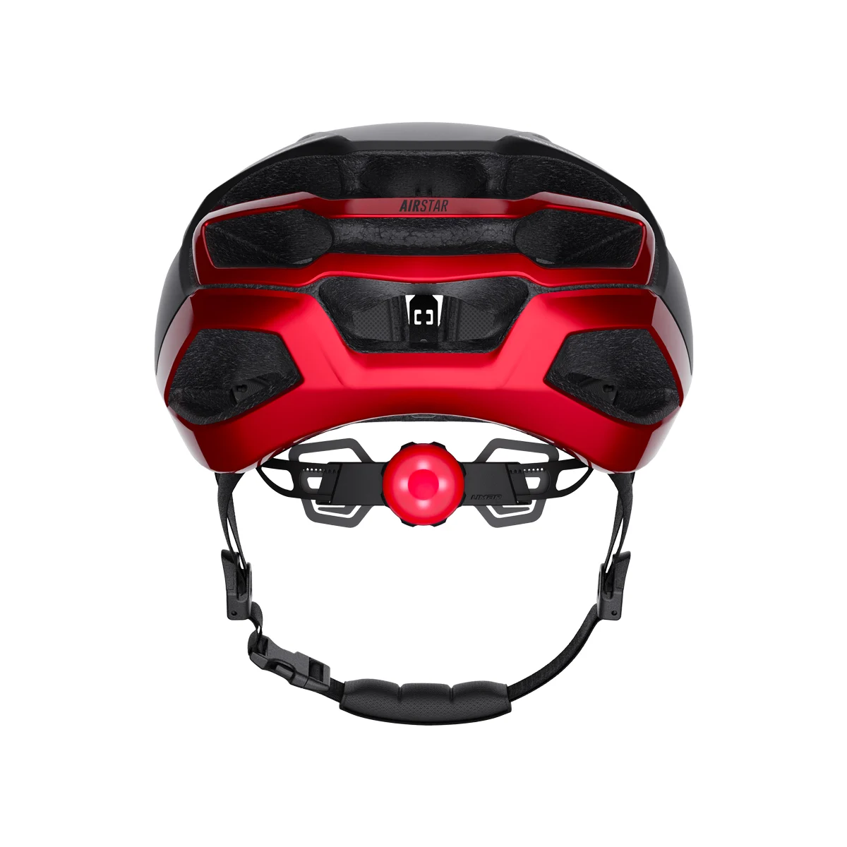 casco limar air star nero opaco e rosso con luce vista posteriore